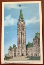Peace Tower Parliament Buildings, Ottawa Canadian Flag Vintage Postcard
