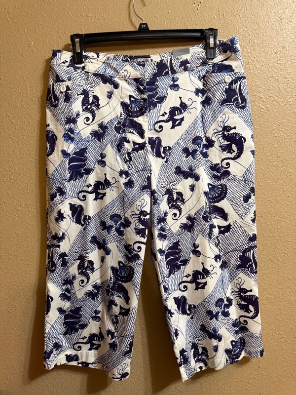 NWT CHICO'S MARIANNA CROP PANTS CHICO'S SZ 3 (XL) WHITE NAVY STRETCH STRAIGHT LG