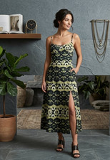 Cider Corset Slit Midi Dress Green Tie Dye Large US Size 8-10 NWT Free Ship