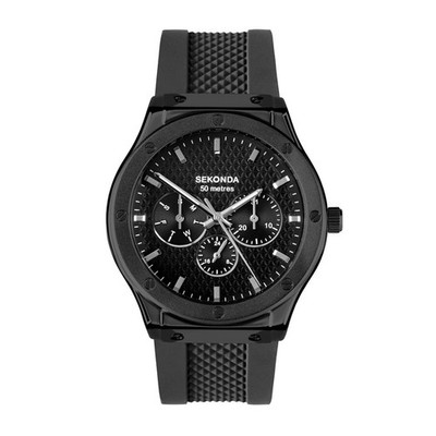 Sekonda Herren Titan 42mm Uhr mit schwarzem Gehäuse schwarzes Armband Modell 30234