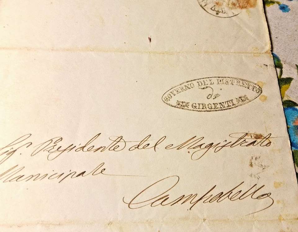 DITTATURA GARIBALDINA GOVERNO DEL DISTRETTO DI GIRGENTI 9 LUGLIO 1860 OVALE NERO - Immagine 2 di 4