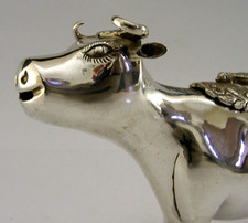 RARE SOLID STERLING SILVER NOVELTY COW CREAMER CREAM JUG c1900 ANTQUE 140g