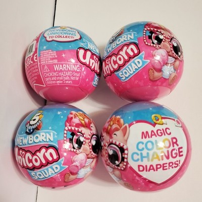 Lot of 4 ZURU Newborn Unicorn Squad ''5 Surprise'' Balls Color Change Diapers New