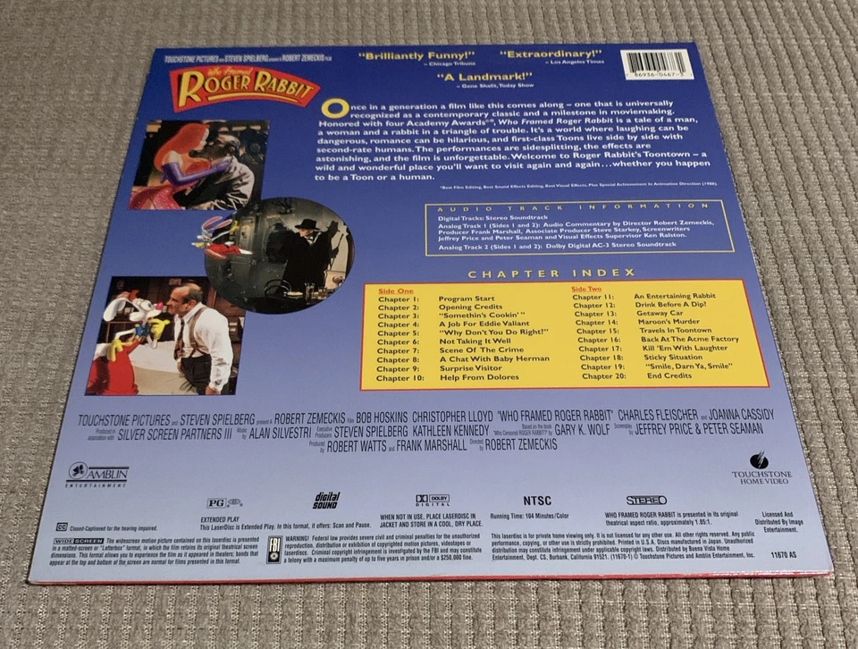 Who Framed Roger Rabbit (Laserdisc) WIDESCREEN AC-3 RE-RELEASE AUDIO COMMENTARY! - Image 2 of 2