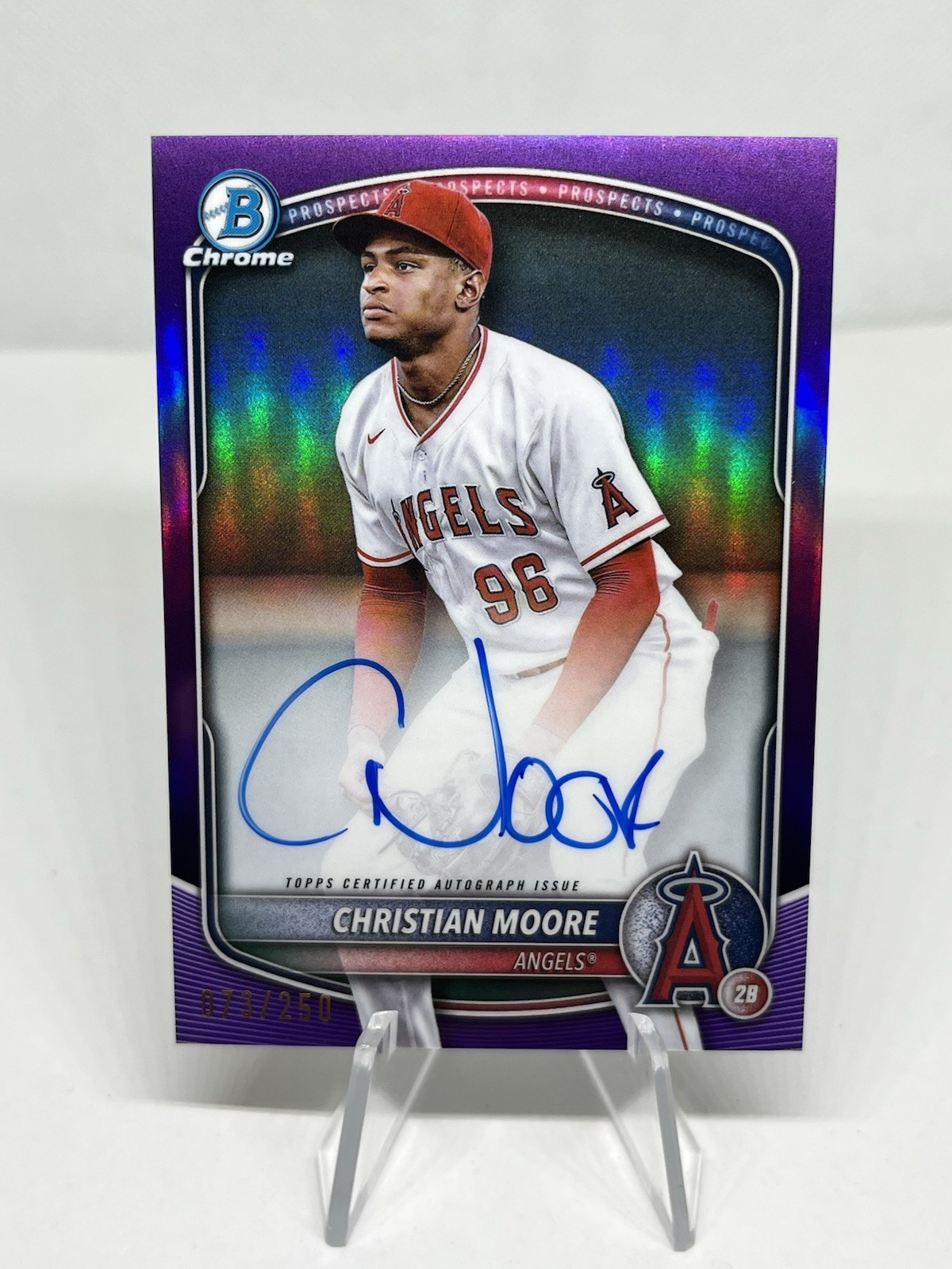 2025 Bowman Chrome Prospect Purple Refractor /250 Christian Moore #CPA-CMO Auto