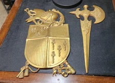 Vintage Mid Century Knight - Sword and Axe - 1960's Medieval Wall Hanging Art