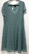 Torrid Dusty Aqua Green Stretch Lace Fit n Flare Short Sleeve Dress Plus Sz 2XL