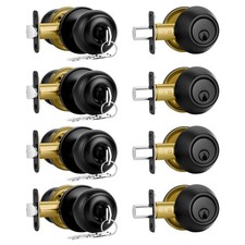 Front Door Lock Set 4 Pack Matte Black Single Cylinder Keyed Alike Deadbolt