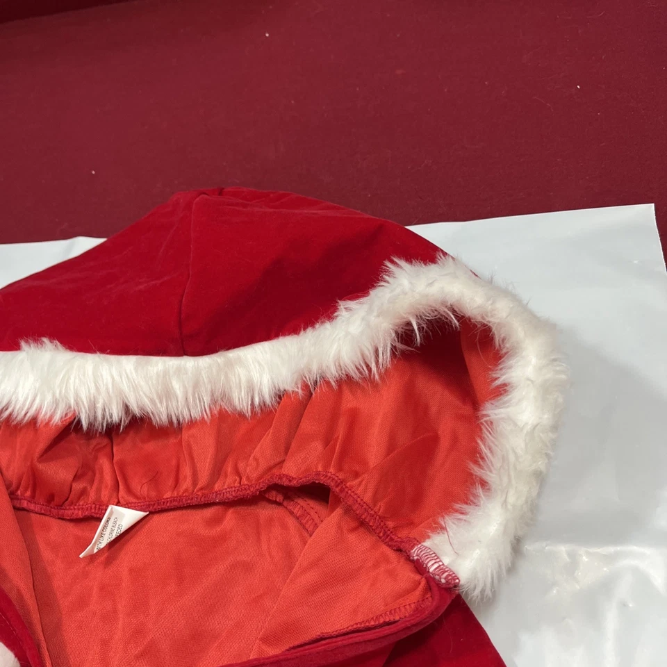 CAPA DE TERCIOPELO ROJO CON CAPUCHA Navidad Blanco PIEL ADORNO Puff Ball Corbatas Colgantes SANTA NIÑA S Foto 4 de 4