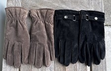 Lot of 2 Vintage Isotoner Aris Suede Gloves Mens M Black Brown Thinsulate Lined