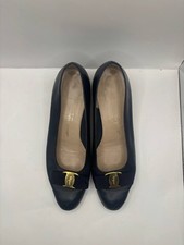 Salvatore Ferragamo Vintage "Vara" Leather Low-Heel Pumps Navy Blue
