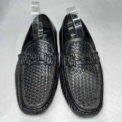 David Stone men s black woven Horse Bit Loafers Size 11