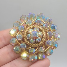 Vintage Rhinestone Brooch AB Gold Tone BLINDI...