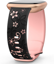 Floral Engraved Bands Compatible for Fitbit Sense  Versa 3/4, Soft Cute Two-Ton