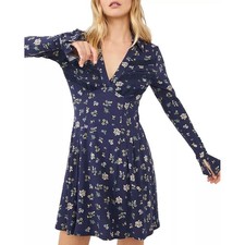 NWT Free People Good Days Floral Mini Dress Blue Long Sleeve Size M $128