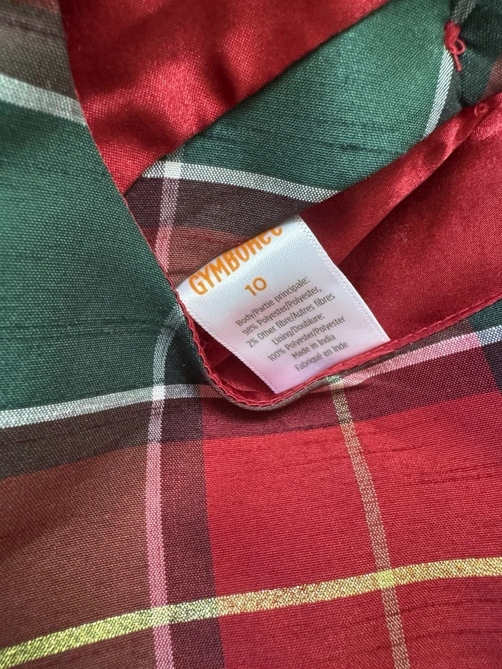 Vestido de fiesta de Navidad Gymboree verde rojo dorado a cuadros con lazo forrado niñas talla 10 Foto 3 de 3