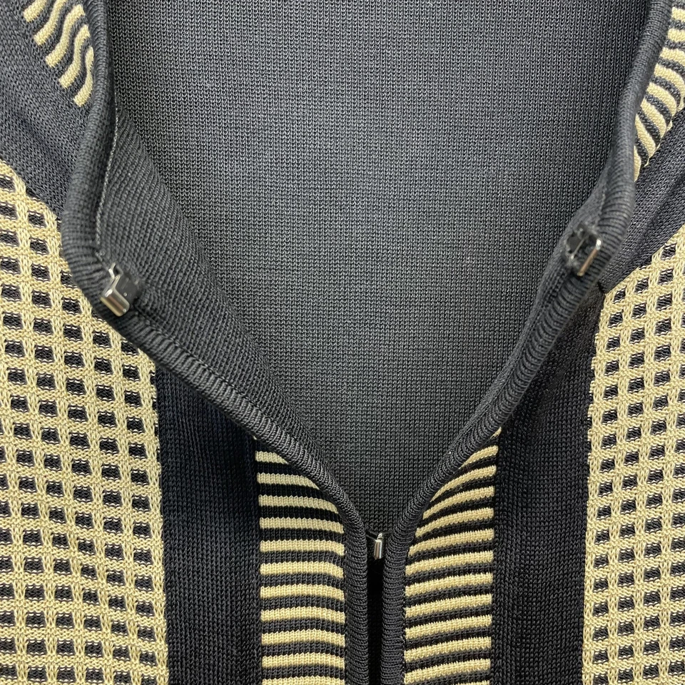 Cárdigan tejido Misook para mujer pequeño negro geométrico manga larga bloques de colores Foto 4 de 4