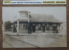 RPPC postd 1908 BIG FOUR Railroad Station, GRANGER, INDIANA. Postcard REAL PHOTO