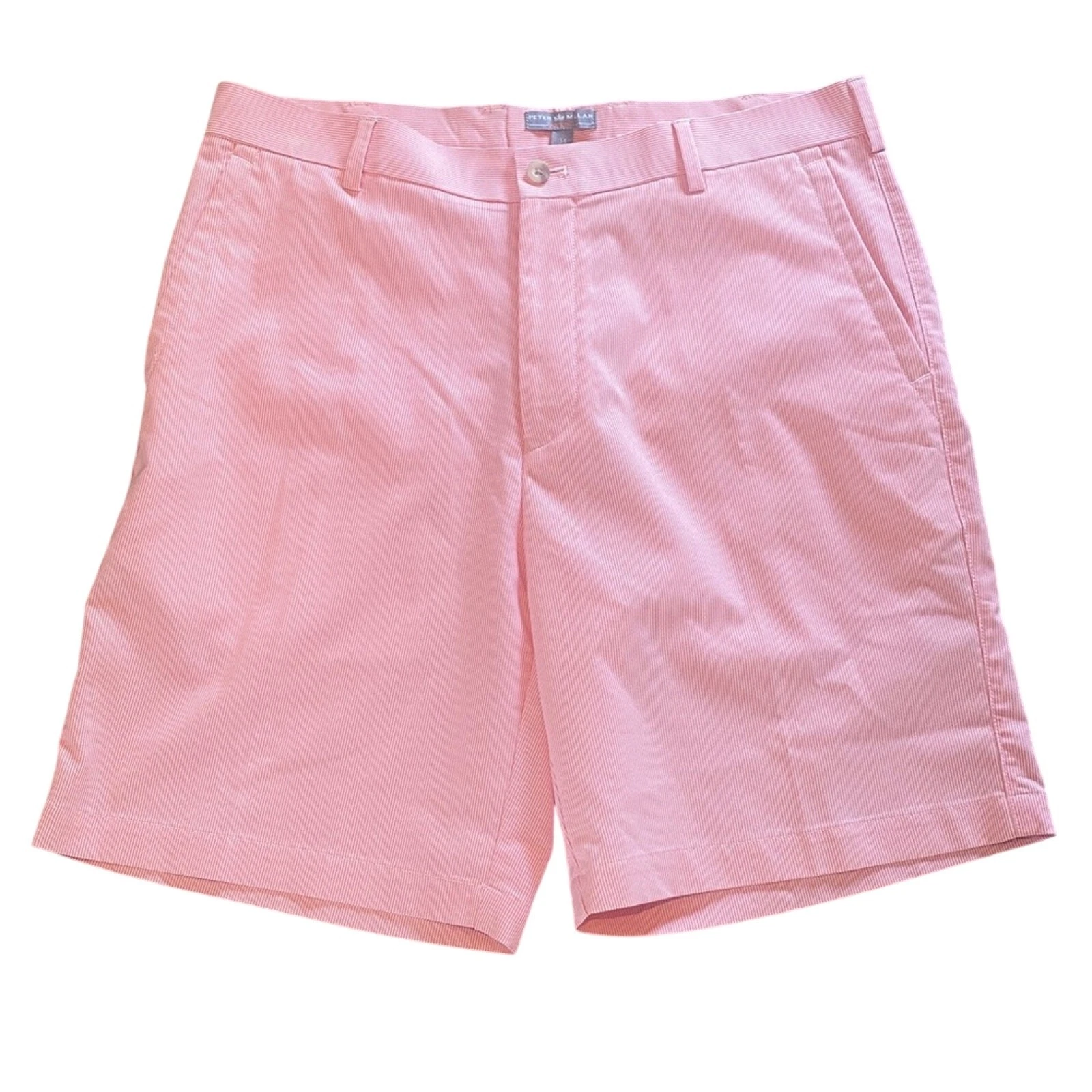 Peter Millar Crown Wicking Pink Pin Striped Shorts Size W34 8.5 inseam