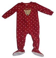 Carters Christmas Sleeper 18 Months Red Polka Dot Reindeer Footed Zip Fleece