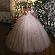Princess Ball Wedding Dresses Sweetheart Neck Rufflees Glitter Tulle Bride Gowns
