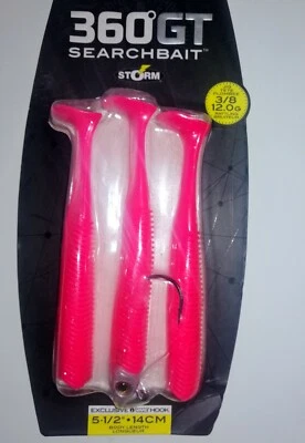 STORM LEURRE SOUPLE SEARCHBAIT 360 GT 140 mm 1 TETE PLOMBEE 3 CORPS rose