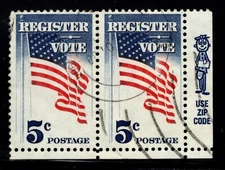 Centsational US SN GB 1249 Pair Cancelled  - Margin Use Zip Code Man - Flags