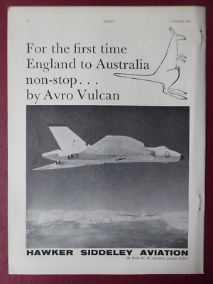 9/1961 PUB HAWKER SIDDELEY AVRO VULCAN RAF V BOMBER AUSTRALIEN KANGAROO AD