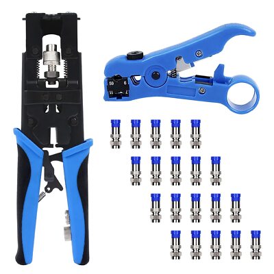 Multifunctional Coax Compression Connector Crimper Kit With 20 F Connectors And 