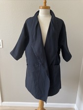 Elizabeth Susann Coat Jacket Sz Osm Heavy Cotton Kimono Navy Blue Made By Jill