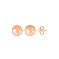 14k Rose Gold Ball Earrings with Faceted Texture 5mm