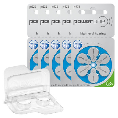30 Varta Power One hearing aid batteries p675 blue PR44 + transport box for 2...
