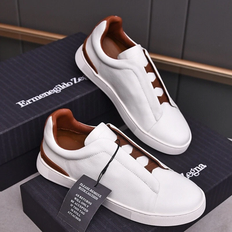 eZEGNA Zapatos sin cordones de cuero con correa cruzada Zapatos de tablero Foto 3 de 4