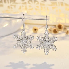 Women Sterling Silver Plated Snowflake CZ Dangle Drop Hook Earrings Gift PE31