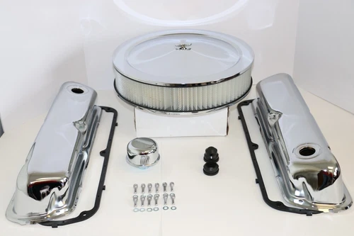 SB Ford Chrome Engine Dress Up Kit Valve Covers 14" Air Cleaner SBF 289 302 351W