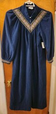 Vintage Vanity Fair Blue Velour Zip Robe Long Housecoat Pockets Size Small- FLAW