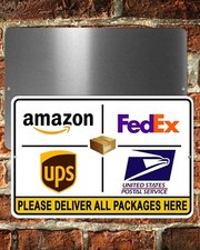 Sign Package Delivery Instructions Place Packages Here Deliveries Metal