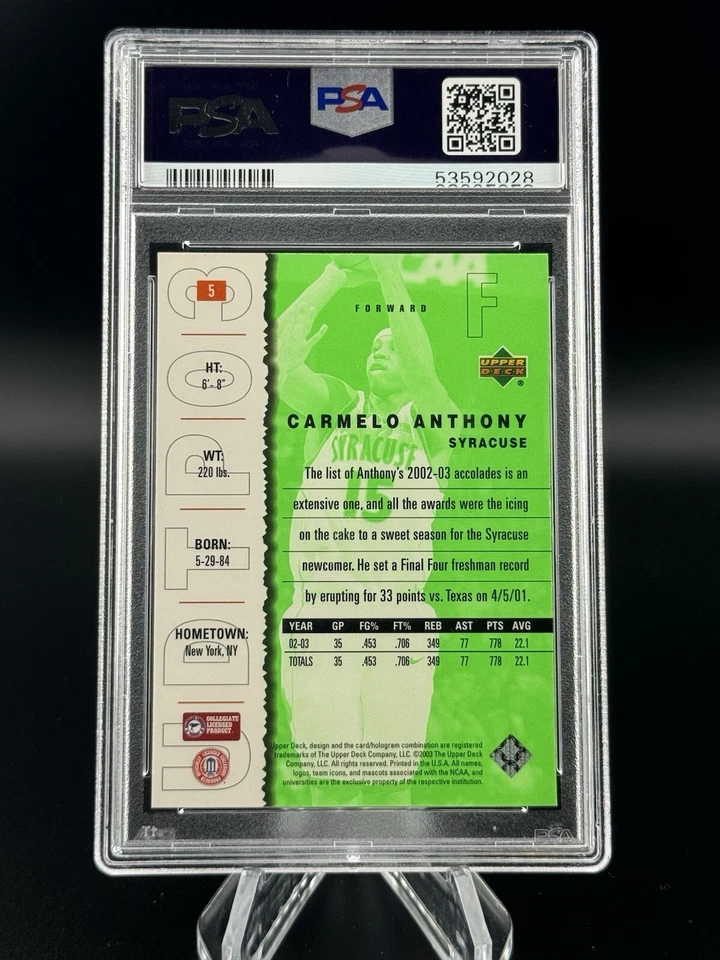 2003-04 Upper Deck UD Top Prospects - #5 Carmelo Anthony PSA 9 RC - Image 2 of 2