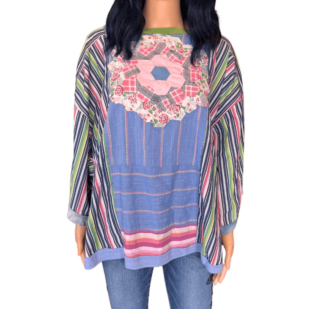 Upcycled Square Patchwork Quilt Boho Tunic Top Si… - image 2