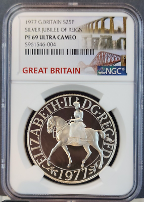 1977 GREAT BRITAIN SILVER 25 PENCE SILVER JUBILEE OF REIGN NGC PF