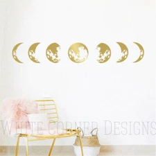 Moon Phases Wall Decal, Moon Phases Decor, Gold Moon Phases, Modern Decals ga109