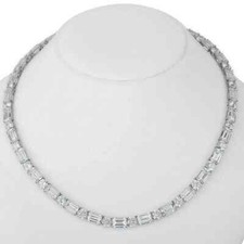 27Ct Emerald Lab-Created Diamond Tennis Necklace Women's 14K White Gold Plated