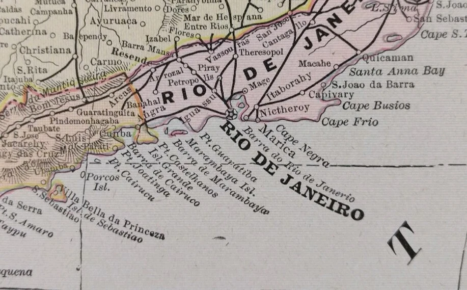 Vintage 1900 BRAZIL PARAGUAY Map 14"x22" ~ Old Antique Original RIO DE JANEIRO - Image 2 of 4