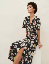 RRP£79 NEW Floral V-Neck Tie Front Midaxi Wrap Dress size 14 colour Green m