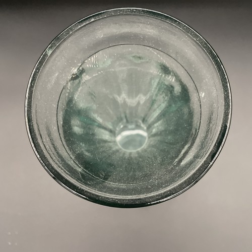 Glass Vase - Thick Heavy Aqua Ribbed Bottle - Coastal Beach Decor - Picture 3 of 8