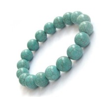 Natural 10mm Blue Turquoise Round Gemstone Beads Elastic Bracelet 7.5''