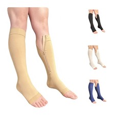 Open Toe Inside Leg Calf Zipper 30-40 mmHg Grade 3 Compression Socks Support