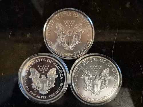Americans Eagle Silver Coins 1 oz. 0.999 Fineness-Total of three