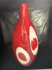 Vintage Murano Style Red Oblong White Circles Cased Glass Vase 12” MCM Retro...