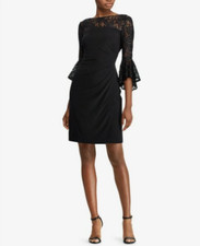 Ralph Lauren women's Sandara Black lace trim Dress - size 10 - retail $165